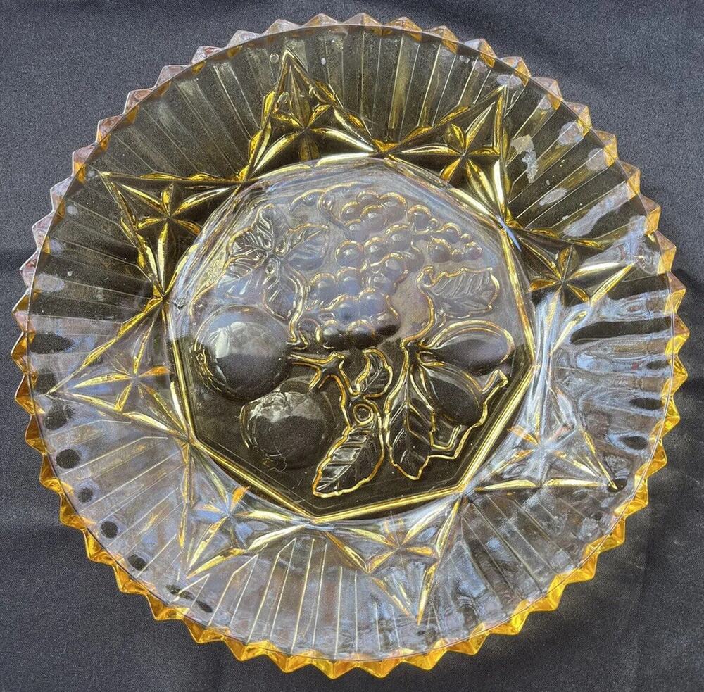 Vintage Amber Federal Depression Glass 11" Serving Plate 1940's Pioneer Fruit